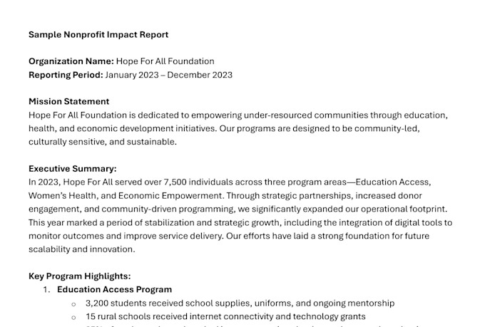 write your nonprofit impact report